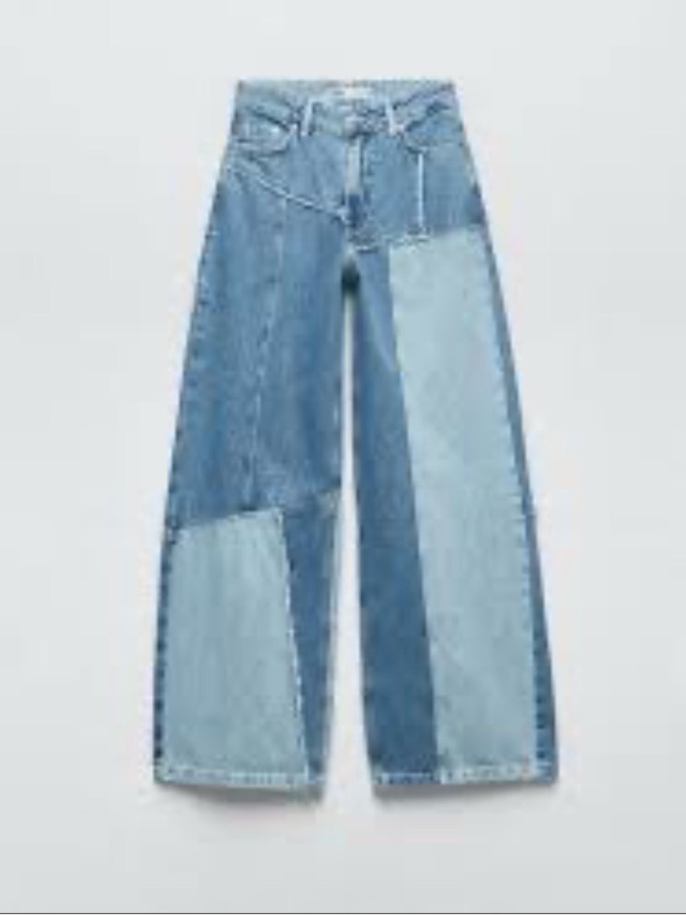 Zara Wide Leg Flare Patchwork Jeans Blue Size 0
